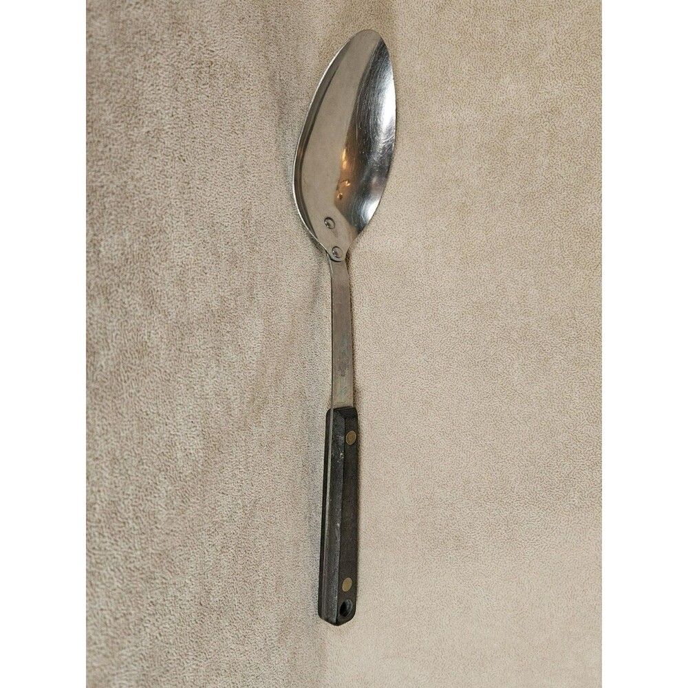 Vintage Flint Stainless Serving Spoon 11 1/2 Inches Black Handle Made In USA